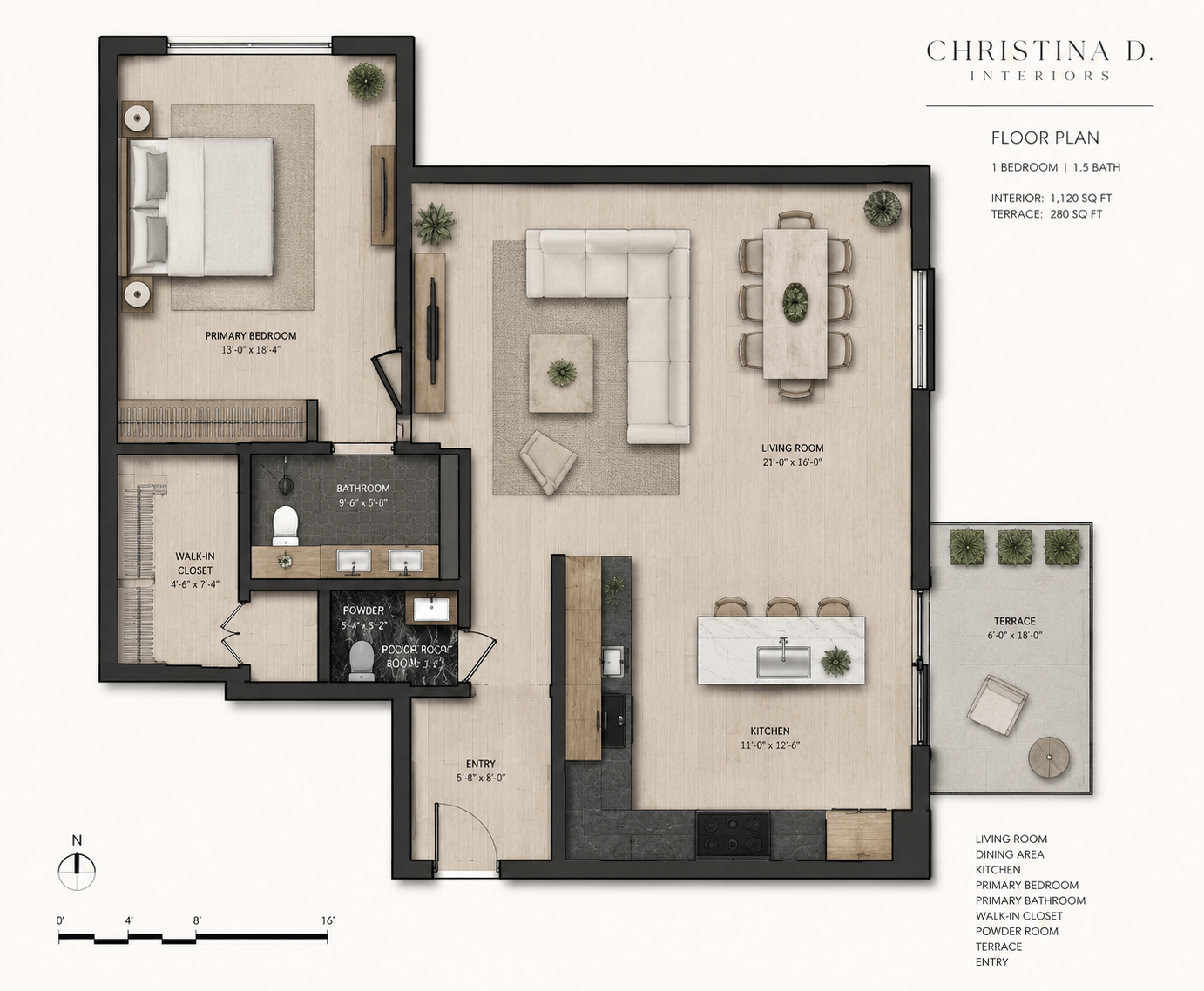 Detailed residential floor plan by Christina D. Interiors