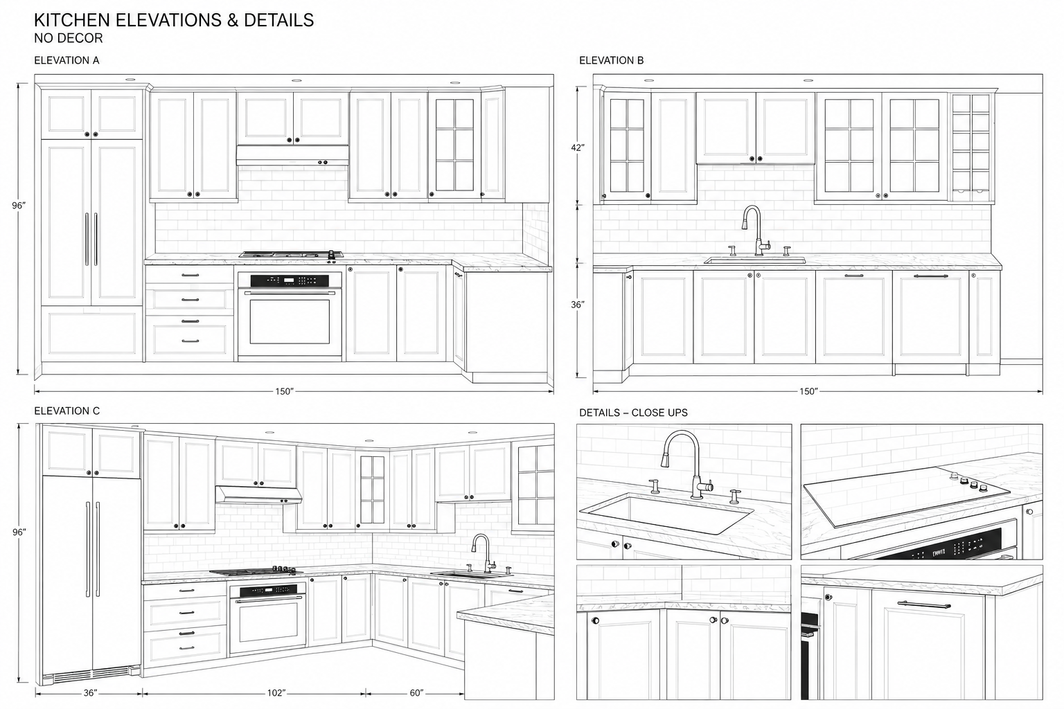 Detailed kitchen elevations and construction drawings