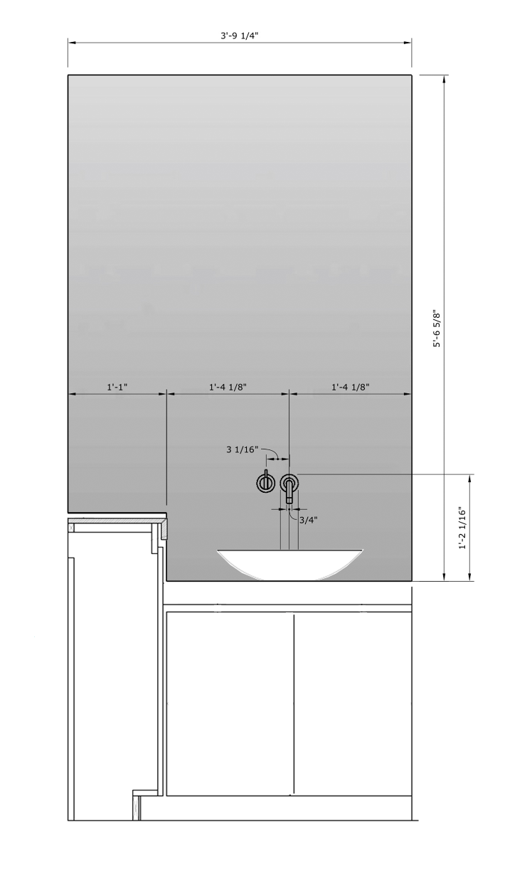Custom vanity mirror technical drawing